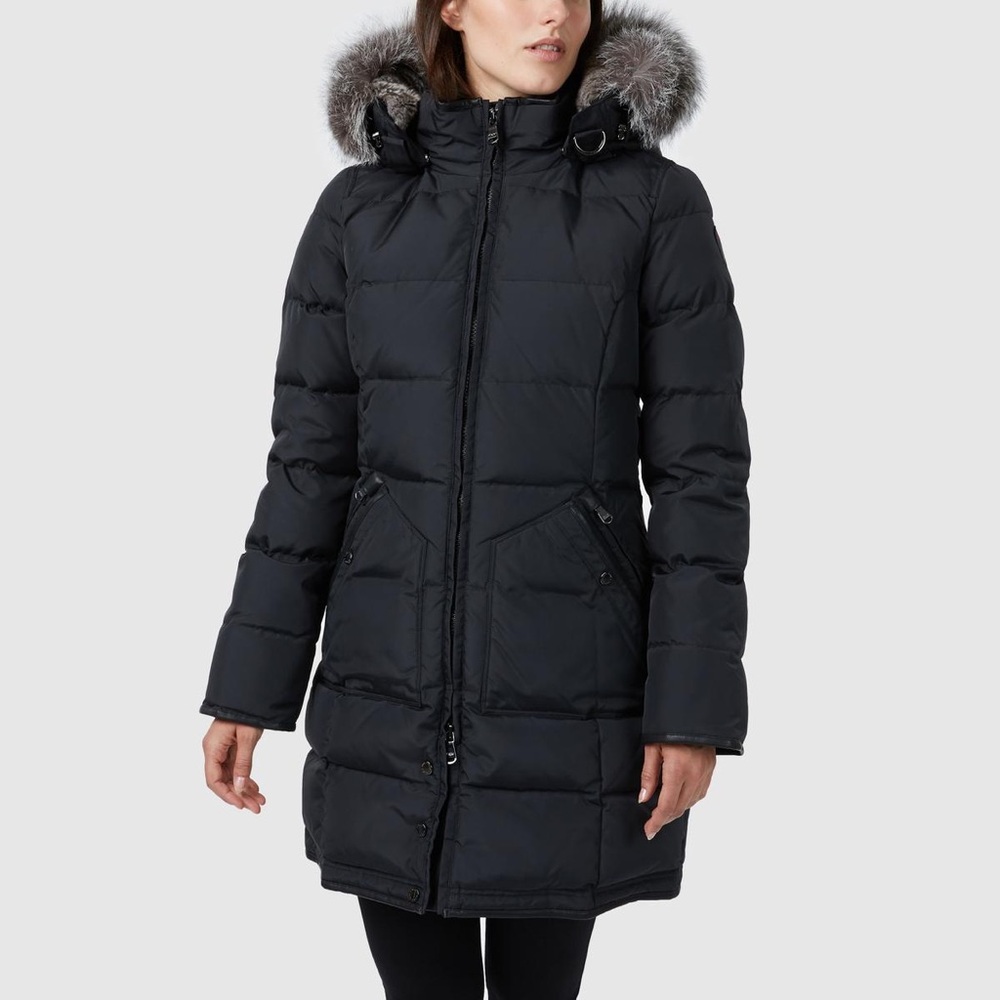 Pajar Black Puffer Jacket with Fur Hood and Weather-Resistant Design